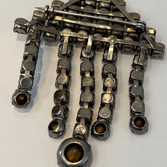 Art Deco Brooch Cascade Clear Rhinestones C clasp Sparkly - Picture 5 of 12